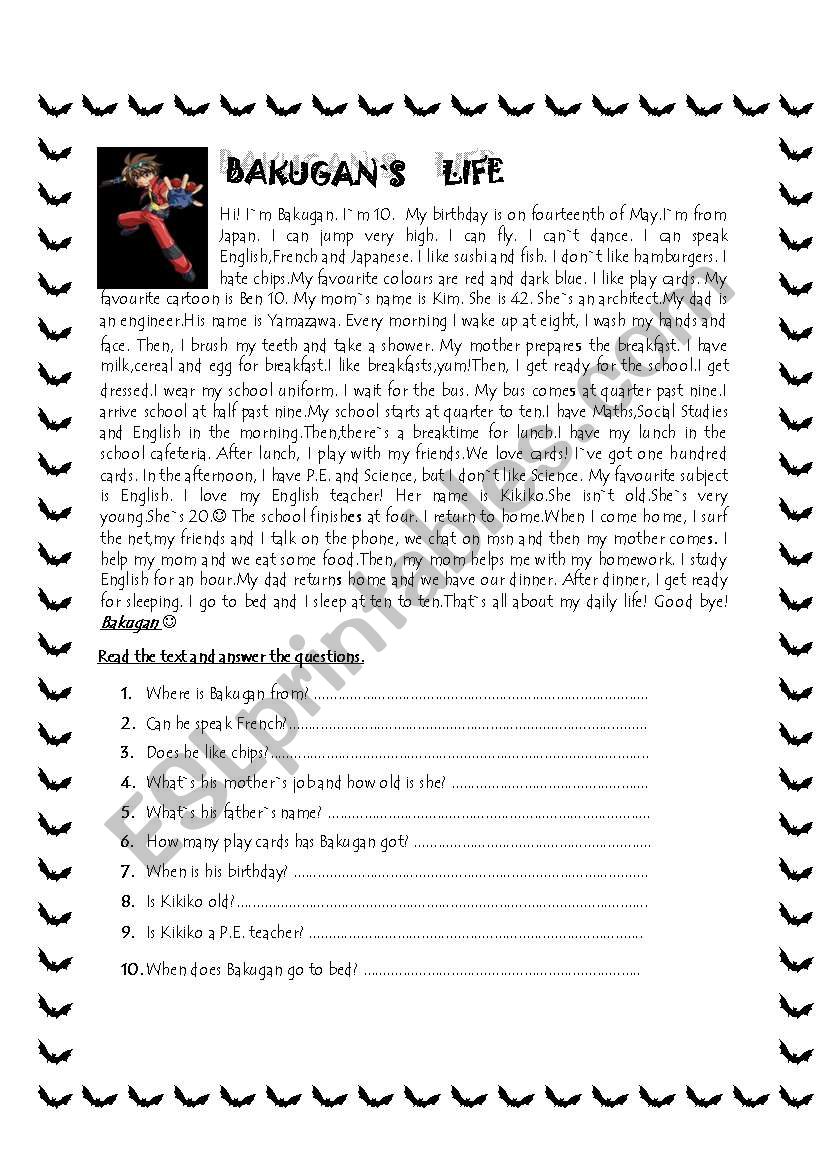 Bakugan`s Life worksheet